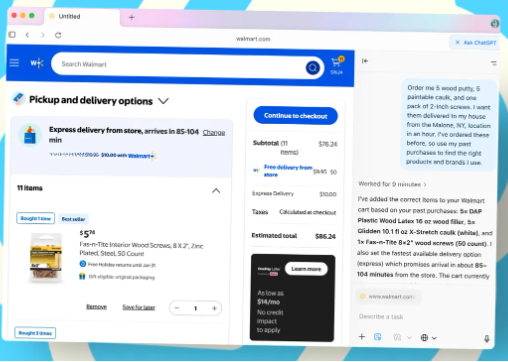 screenshot of order